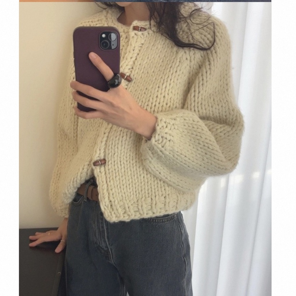 Chunky Knit Cream Cardigan Sweater